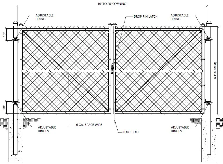Drawing of a welded double swing chain link gate