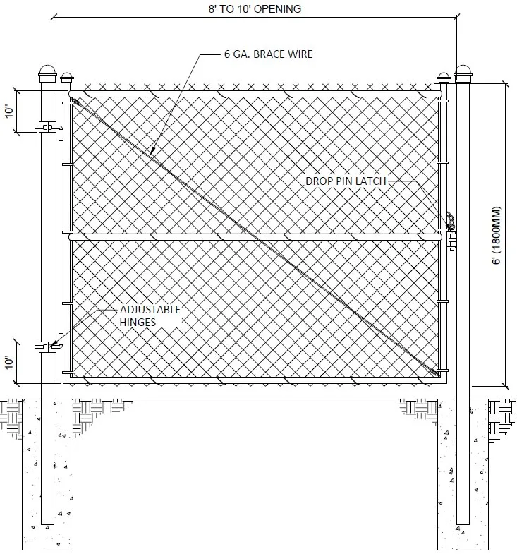 Drawing of a welded single swing chain link gate