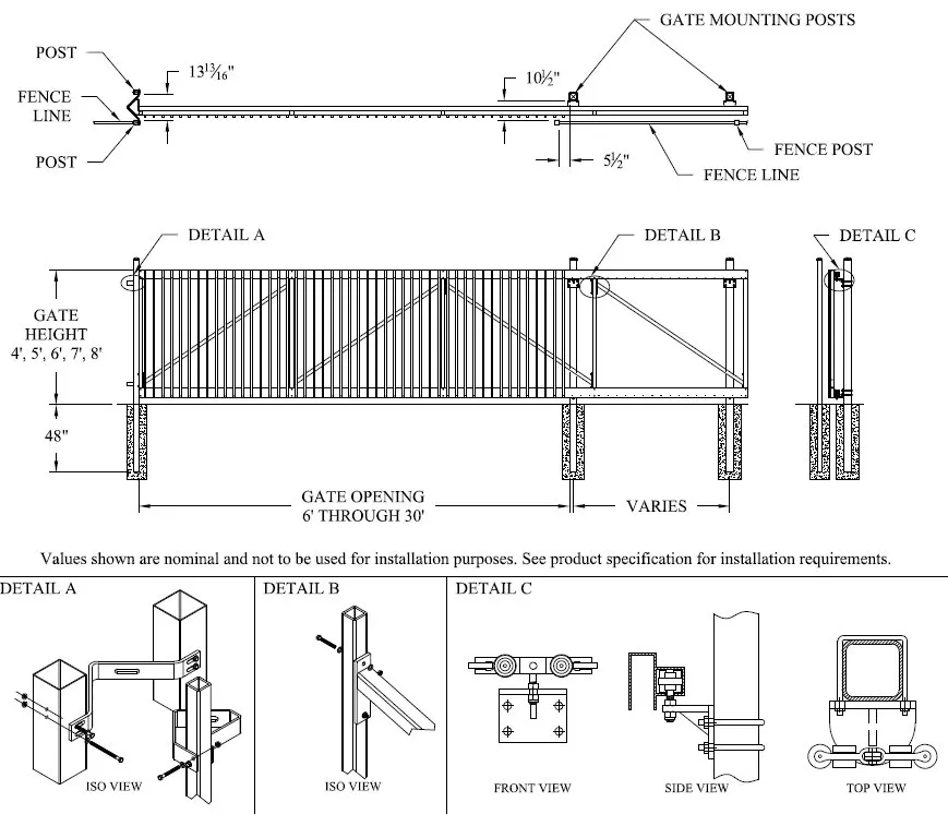 Ameristar TransPort aluminum cantilever slide gate drawing