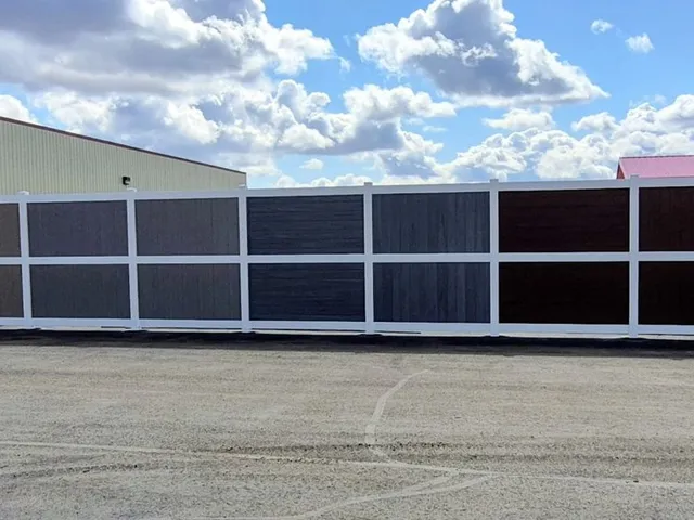 Composite privacy panels in white vinyl frames, Home Hardware